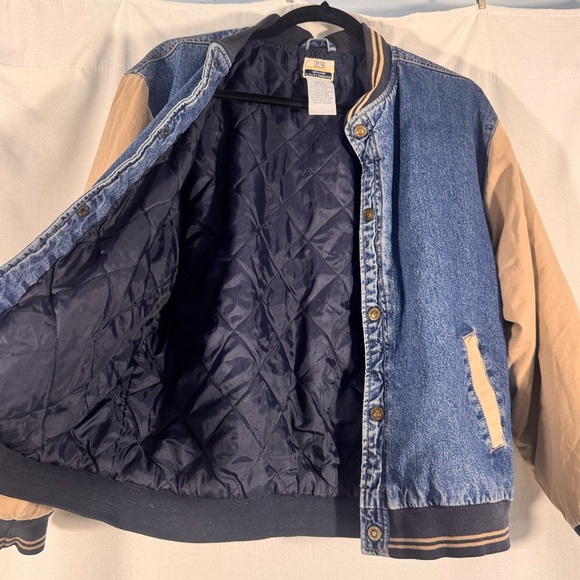 90s Vintage Denim Varsity Bomber Jacket - Picture 3 of 6
